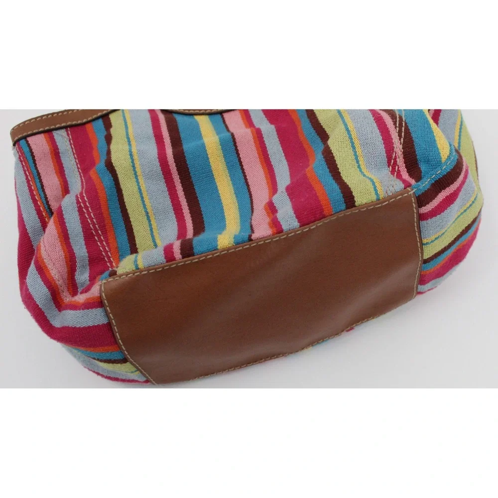 Fossil multi color stripes leather trim purse handbag shoulder bag Vintage 78082
